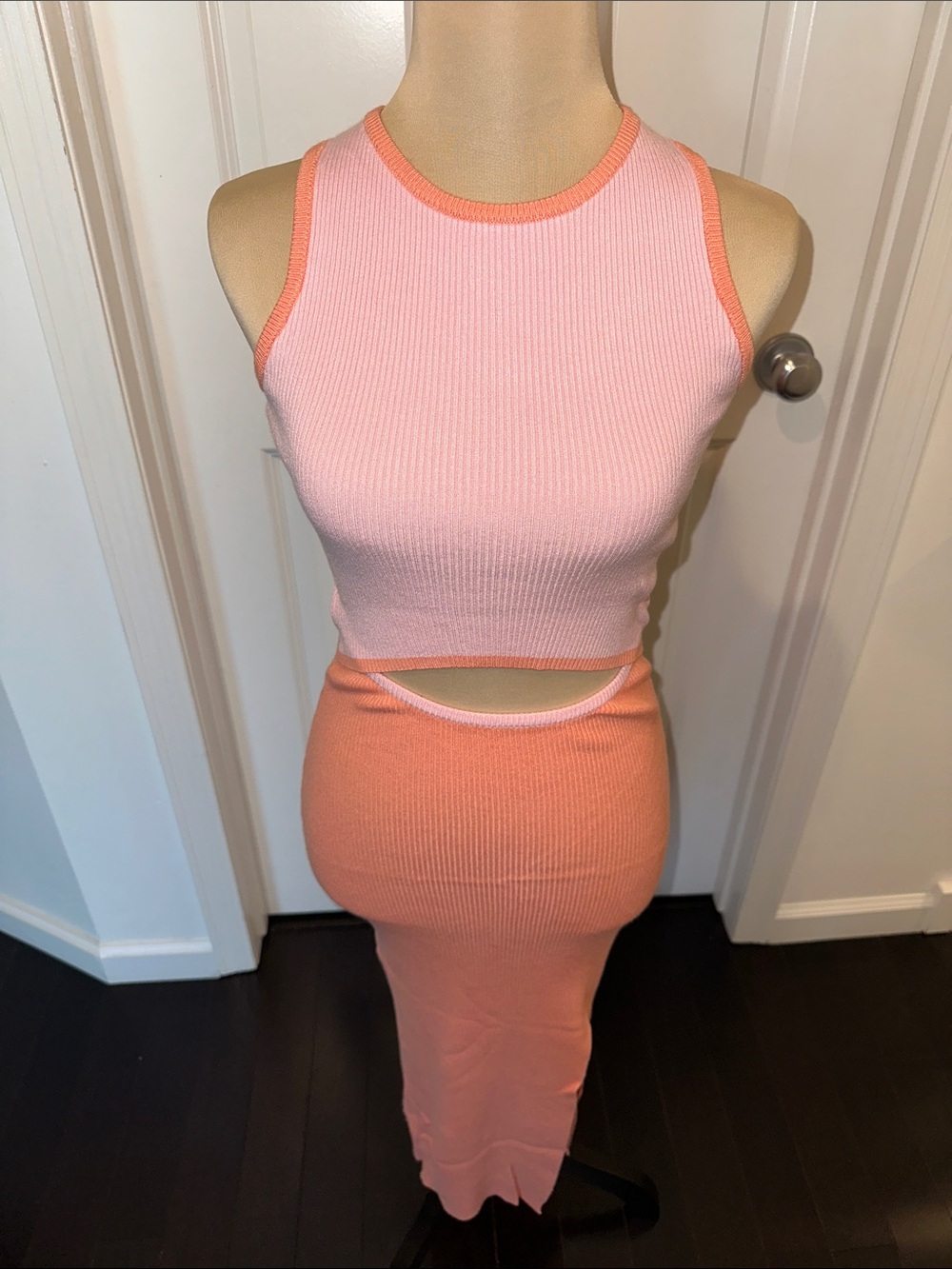 Sleeveless Pink & Peach Cutout Maxi Dress